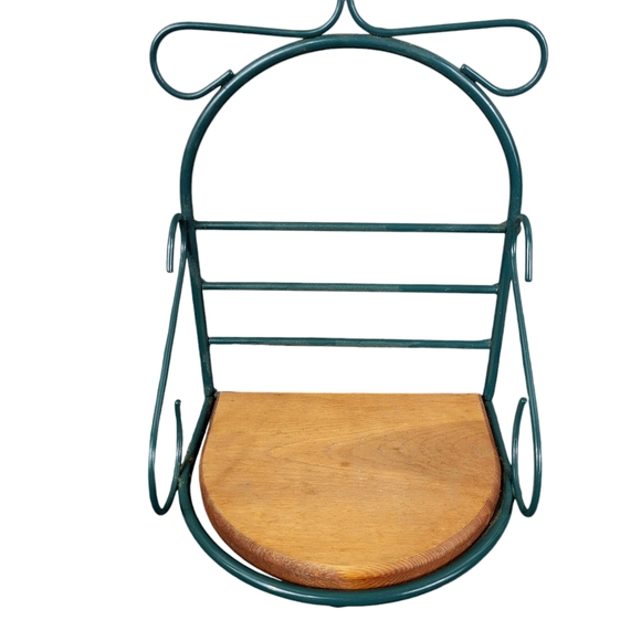 Pair of Metal Wall Hanging Shelves Green Metal Wood Base Hooks On Bottom 12x7x6 - Picture 2 of 7